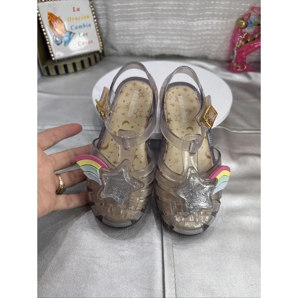 (S4)MINI MELISSA Little Girl's Clear Rainbow Jelly Flat Sandals Size 9